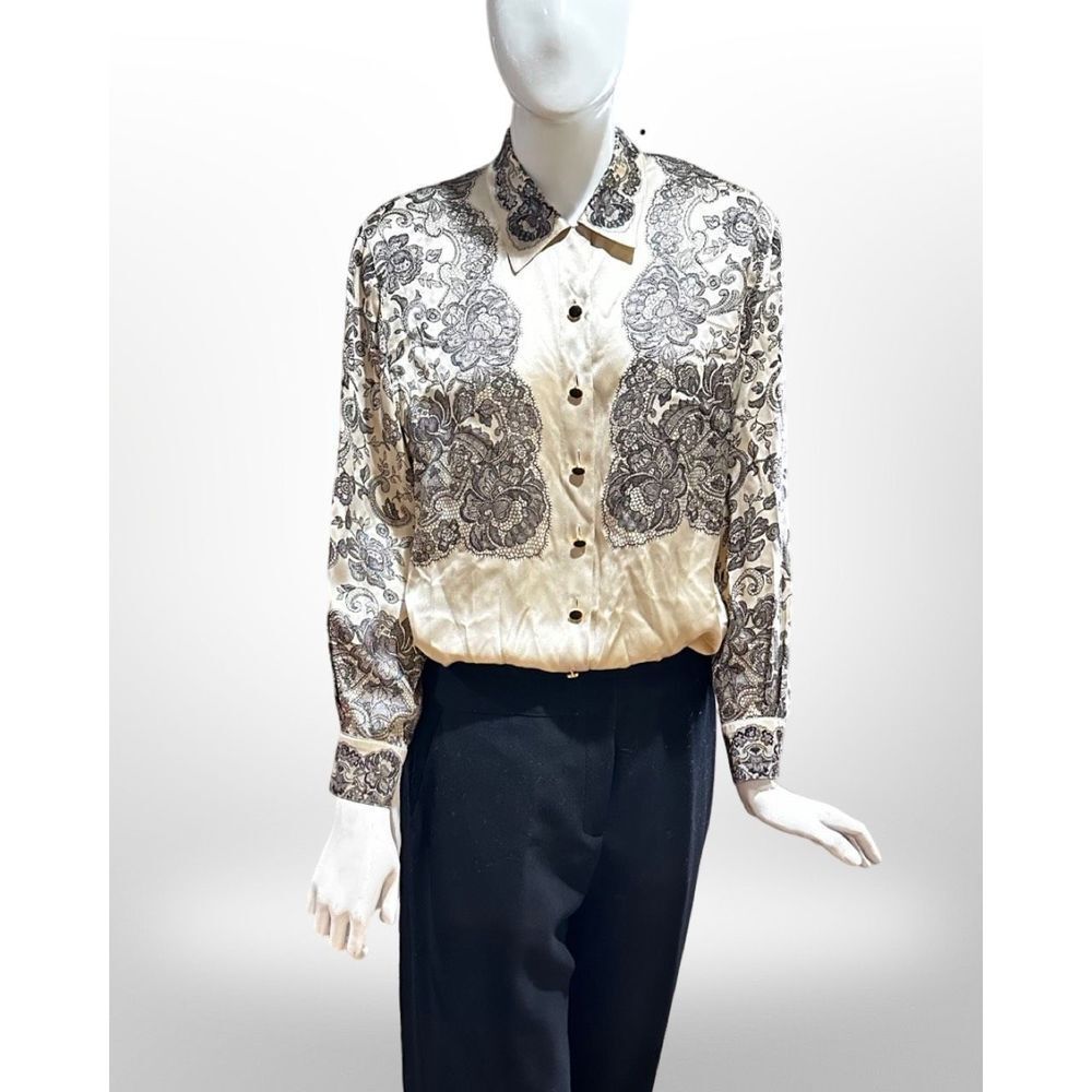 VTG ~ ESCADA | MAGARETHA LEY white silk button down shirt